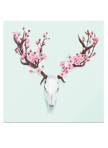 Deer&rsquo;s Skull Themed Wall Art Blue/Pink/White 30x30cm
