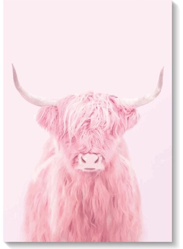 Bull Wall Art Painting Pink 40x60cm