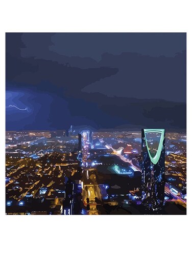 Riyadh City Themed Wall Art Blue/Yellow/Green 30x30cm