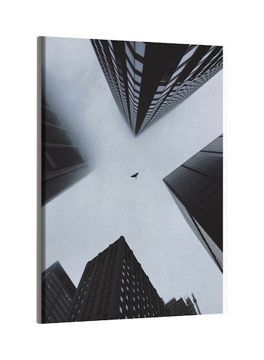 City Building Up View Printed Framed Canvas Wall Art White/Grey 60x80centimeter