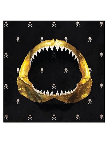 Shark Themed Wall Art Black/Gold/White 30x30cm