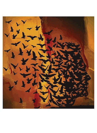 Bird Themed Wall Art Yellow/Orange/Black 30x30cm