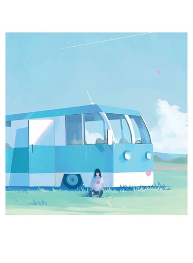 Bus Themed Wall Art Blue/Green/White 30x30cm
