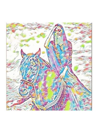 Women With Horse MDF Wall Art Multicolour 30x30cm