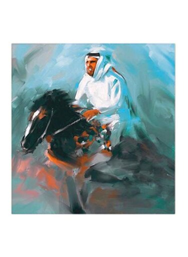Man On Horse Abstract MDF Wall Art Multicolour 30x30cm