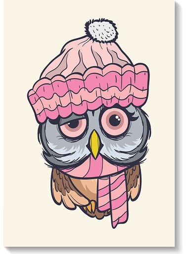 Owl Printed Wall Art Beige/Grey/Pink 40x60cm