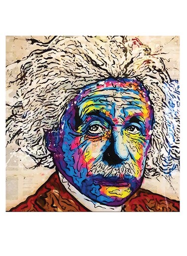 Einstein Themed Wall Art Beige/Blue/Brown 30x30cm