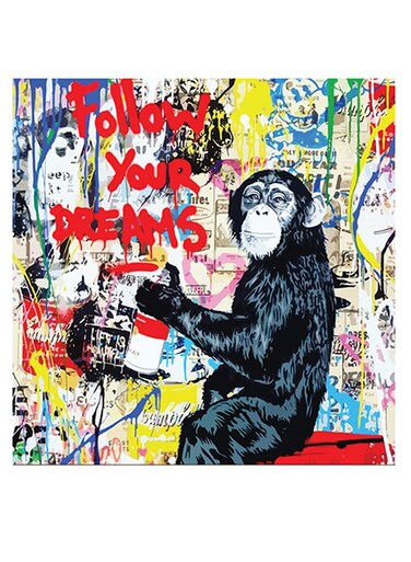 Follow Your Dreams Themed Wall Art Red/Yellow/Blue 30x30cm