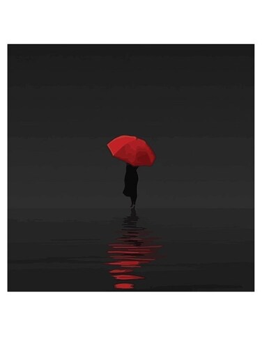 Umbrella Themed Wall Art Grey/Black/Red 30x30cm