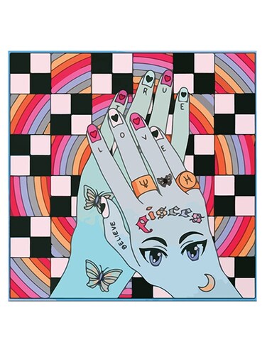Pisce Themed Wall Art Blue/Black/Pink 30x30cm