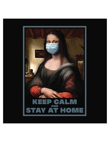 Stay Home Themed Wall Art Black/Beige/Orange 30x30cm