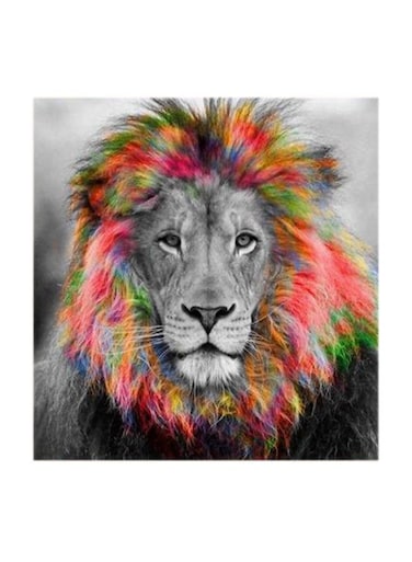 Colorful Lion MDF Wall Art Multicolour 30x30centimeter