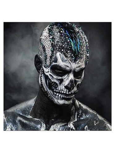 Skull Mask Themed Wall Art Black/Grey/Blue 30x30cm