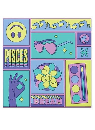 Pisce Themed Wall Art Green/Pink/Blue 30x30cm