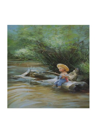 Child Hunter Drawing Abstract Mdf Wall Art Multicolour 30x30cm