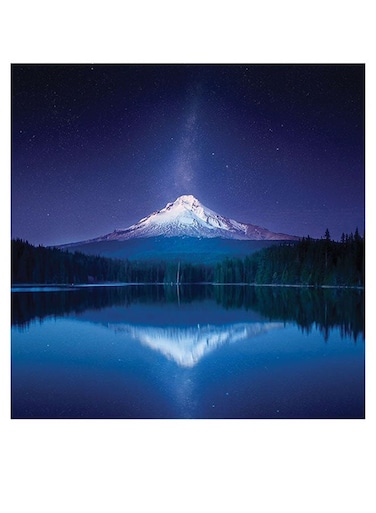 Mountain Themed Printed MDF Wall Art Purple/Blue/Green 30x30cm
