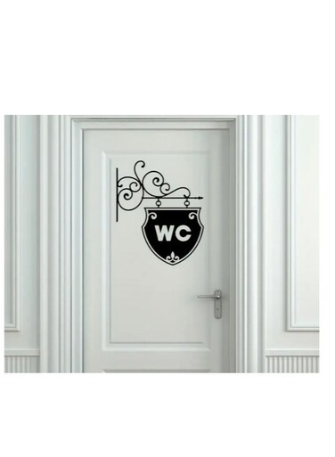 1pc Creative WC Sign Wall Sticker, Self-Adhesive Door Wall Stickers, Toilet Home Decoration Wall Stickers, Removable Stickers, Wall Decor Decals