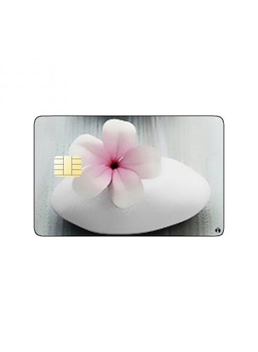 PRINTED BANK CARD STICKER Beautiful White Rocks Picture With Pink Flowers