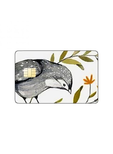 PRINTED BANK CARD STICKER Beautiful Grey Birds Drawing With Plants