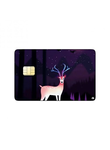PRINTED BANK CARD STICKER Aesthetic Reindeer Drawing In Forest At Night
