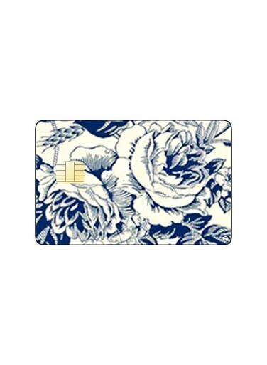 PRINTED BANK CARD STICKER Beautiful Flowers Drawing In Blue
