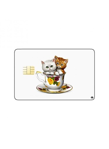 PRINTED BANK CARD STICKER Beautiful Cats Drawing In Tea Cup