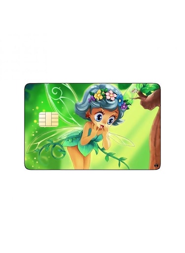 PRINTED BANK CARD STICKER Cute Fairy Drawing With Bird