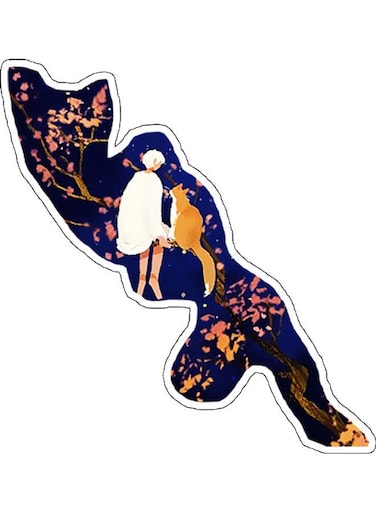Boy And Cat Printed Wall Sticker Multicolour