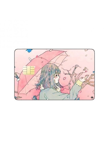 PRINTED BANK CARD STICKER Cute Anime Girl With Pink Umbrella