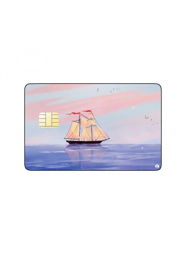 PRINTED BANK CARD STICKER Beautiful Sea Drawing With Boat