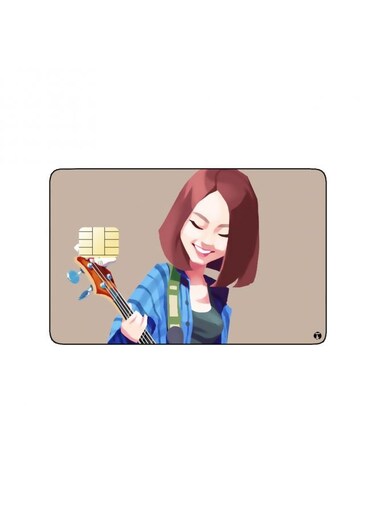 PRINTED BANK CARD STICKER Beautiful Girl Drawing Playing Guitar