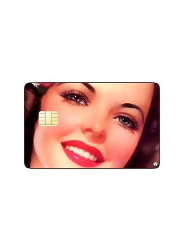 PRINTED BANK CARD STICKER Beautiful Woman Drawing With Flowers