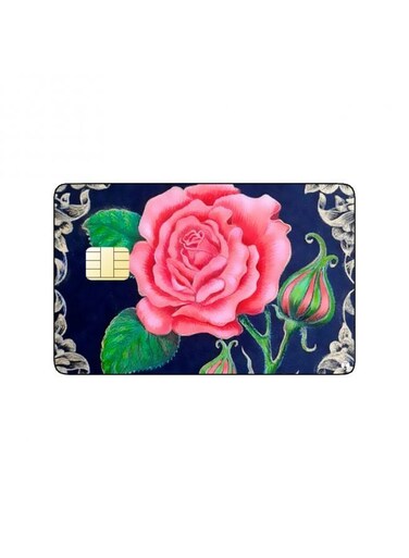 PRINTED BANK CARD STICKER Beautiful Pink Roses Drawing