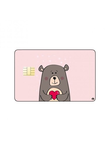 PRINTED BANK CARD STICKER Cute Bear Drawing With Heart
