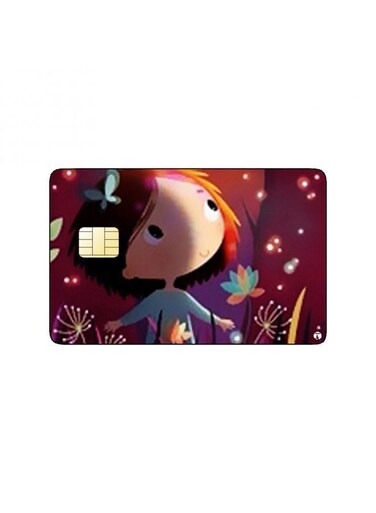 PRINTED BANK CARD STICKER Cute Girl Drawing With Roses And Butterflies