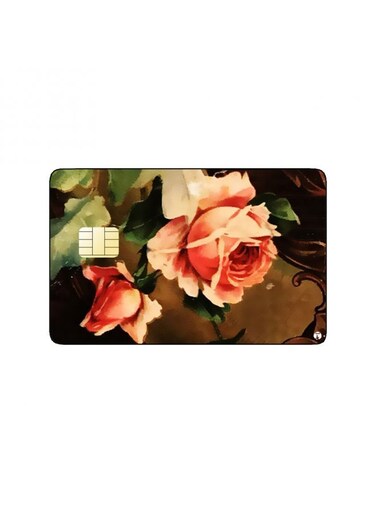 PRINTED BANK CARD STICKER Beautiful Pink Roses Drawing