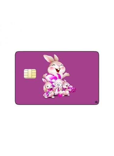 PRINTED BANK CARD STICKER Cute Rabbits Family Drawing