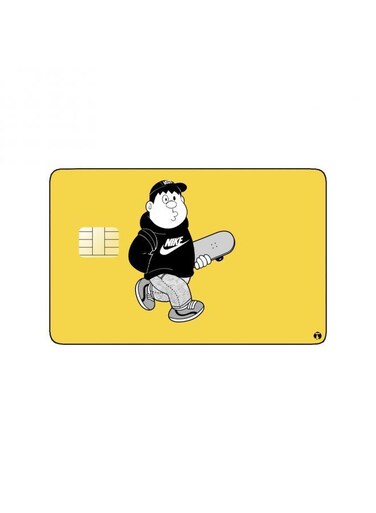PRINTED BANK CARD STICKER Cool Guy Drawing With Skateboard