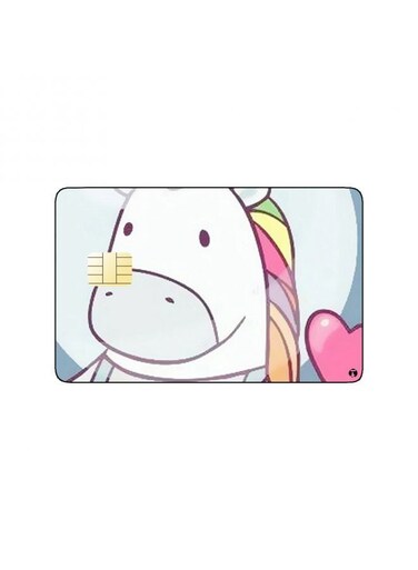 PRINTED BANK CARD STICKER Cute Unicorn Drawing In Space