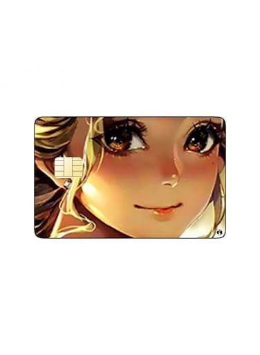 PRINTED BANK CARD STICKER Beautiful Blond Girl Drawing