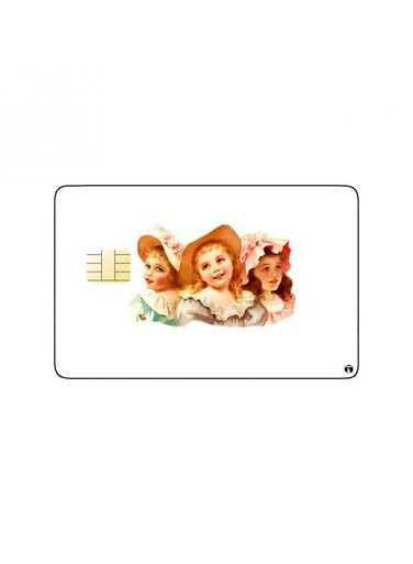 PRINTED BANK CARD STICKER Cute Girls Drawing With Hats