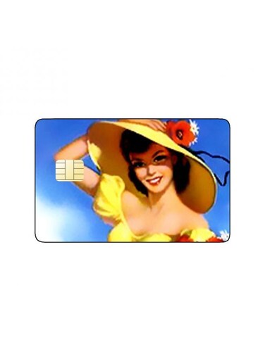 PRINTED BANK CARD STICKER Beautiful Woman Drawing With Dog