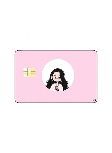 PRINTED BANK CARD STICKER Cute Girl Drawing With Mobile Phone