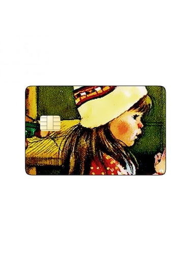 PRINTED BANK CARD STICKER Cute Girl Drawing With Wool Hat