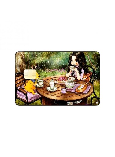 PRINTED BANK CARD STICKER Cute Girl Drawing With Puppy