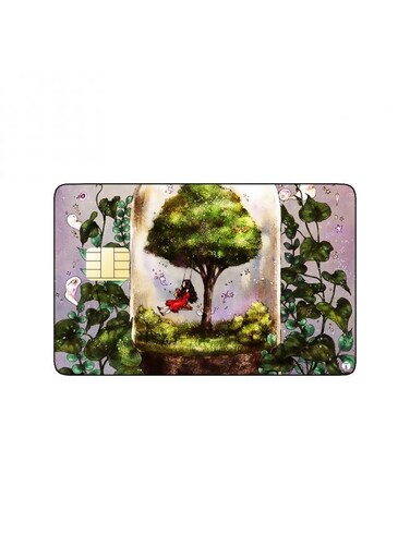 PRINTED BANK CARD STICKER Cute Girl Drawing In A Glass Jar