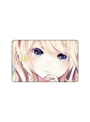 PRINTED BANK CARD STICKER Cute Blond Girl Drawing