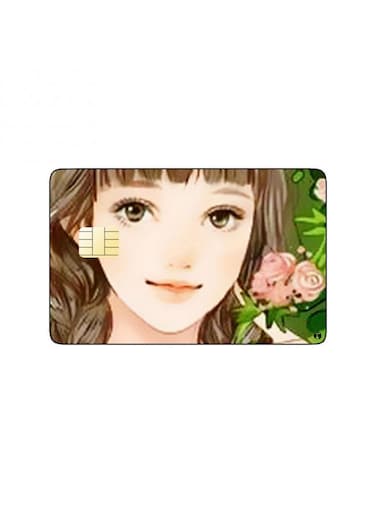 PRINTED BANK CARD STICKER Cute Girl Drawing With Flowers