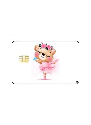 PRINTED BANK CARD STICKER Cute Teddy Bear Drawing With Flowers