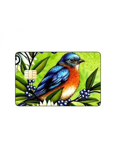 PRINTED BANK CARD STICKER "Welcome Friends" With Cute Bird Drawing